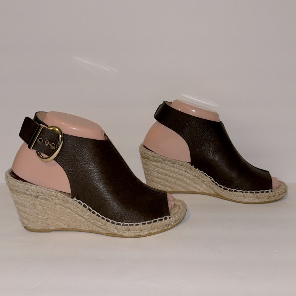 Bettye Muller Brown Leather 3” Espadrille Wedges - Picture 2 of 6